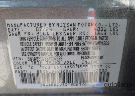 2025 Nissan Sentra Sv z USA, uszkodzony, nr VIN 3N1AB8CV3SY202928